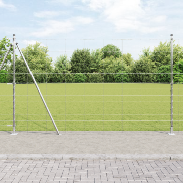 Vidaxl Field Fence 1.5x50 M Galvanised Steel, Vidaxl Fence Posts With Base Plates 13 Pcs Ø32mm 83.5cm Galvanised Steel