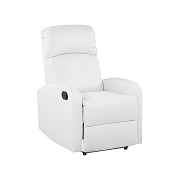 Recliner Chair White Faux Leather Upholstery Blue Led Light Usb Port Modern Design Living Room Armchair Beliani