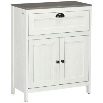 Kleankin Bathroom Floor Cabinet, Freestanding Storage Cupboard With Drawer, Double Door Cabinet And Adjustable Shelf, White