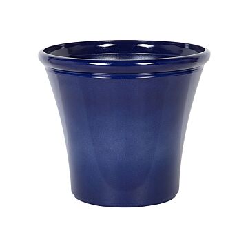 Plant Pot Planter Solid Navy Blue Fibre Clay High Gloss Outdoor Resistances 46 X 40 Cm All-weather Beliani