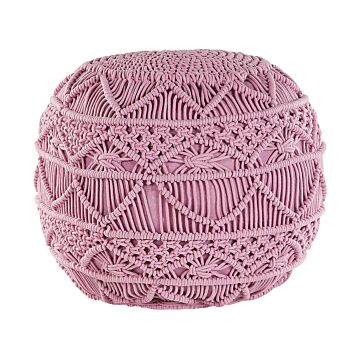 Knitted Pouffe Pink Cotton Chunky Crochet Round Braided Footstool Beliani
