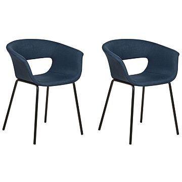 Set Of 2 Dining Chairs Dark Blue Polyester Seats Metal Legs For Dining Room Kitchen Beliani