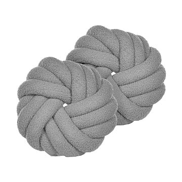 Set Of 2 Knot Cushion Grey Boucle 31 X 31 Cm Tied-up Plushy Decorative Modern Beliani
