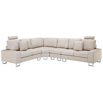 Corner Sofa Beige Fabric Upholstery Right Hand Orientation With Adjustable Headrests Beliani