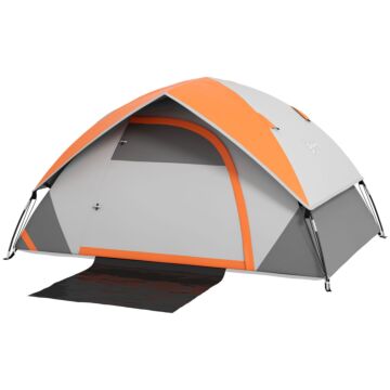 Outsunny 4-5 Man Single Room Camping Tent, 3000mm Waterproof, With Sewn-in Groundsheet And Carry Bag, Grey And Orange