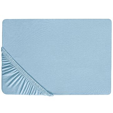 Fitted Sheet Blue Cotton 180 X 200 Cm Solid Pattern Classic Elastic Edging Bedroom Beliani