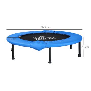 Soozier Φ96cm Foldable Mini Fitness Trampoline Home Gym Yoga Exercise Rebounder Jumper W/ Safety Pad, Blue And Black