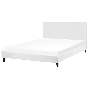 Eu Super King Size Panel Bed 6ft White Velvet Slatted Frame Contemporary Beliani