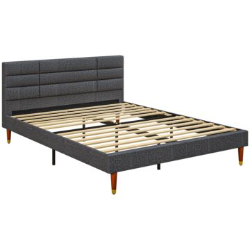 Homcom Upholstered King Bed Frame, With Slats - Grey