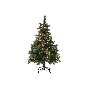 Artificial Christmas Tree Green Synthetic 120 Cm Pre Lit Snow Frosted Flocked Branches Led Fairy Lights Pine Cones Holiday Beliani