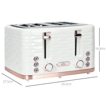 Homcom 4 Slice Toaster With 7 Browning Levels, High Lift, Reheat/defrost/cancel, Self-centring Function, Removable Crumb Tray, Auto Off, 1600w, Cream White Water Ripple Texture