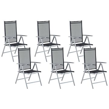 Set Of 6 Garden Chairs Black Textile Silver Aluminium Frame Foldable Reclining Beliani