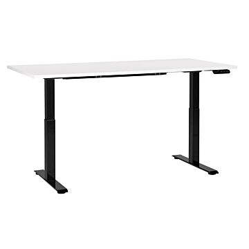 Electrically Adjustable Desk White Tabletop Black Steel Frame 160 X 72 Cm Sit And Stand Square Feet Modern Design Beliani