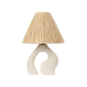 Table Lamp White Ceramic Base Paper Natural Shade Bedside Table Light Beliani