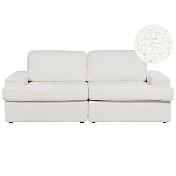 Sofa White Boucle Upholstered 3 Seater Cushioned Thickly Padded Backrest Classic Living Room Couch Beliani