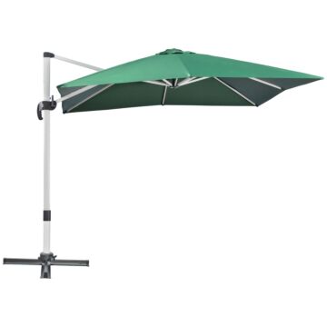 Outsunny 3 X 3(m) Cantilever Parasol, Square Garden Umbrella With Cross Base, Crank Handle, Tilt, 360° Rotation And Aluminium Frame, Green
