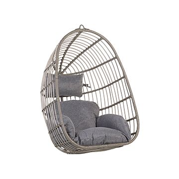 Hanging Chair Grey Rattan Without Stand Indoor-outdoor Egg Shape Boho Beliani