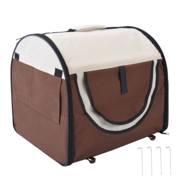 Pawhut Pet Carrier Folding Cat Carrier Dog Bag Fabric Soft Pet Crate, 46 X 36 X 41 Cm, Brown