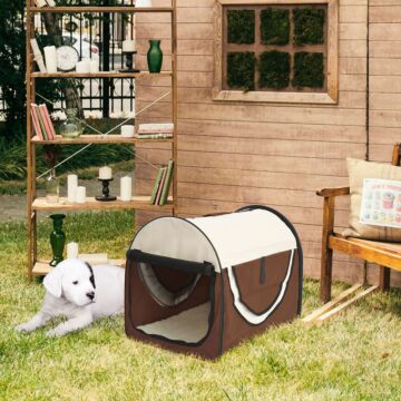 Pawhut Pet Carrier Folding Cat Carrier Dog Bag Fabric Soft Pet Crate, 46 X 36 X 41 Cm, Brown