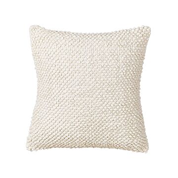 Scatter Cushion Beige Cotton 45 X 45 Cm Solid Pattern Square Fabric Seating Pouffe Beliani