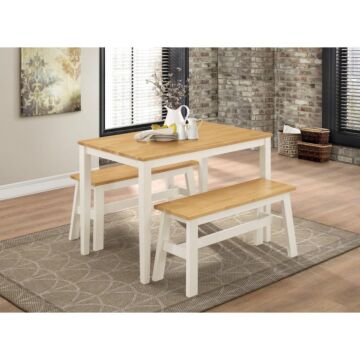 Washington Dining Set With 2 Benches Nat Oak & White