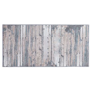 Rug Grey And Beige Polyester 80 X 150 Cm Low Pile Modern Abstract Pattern Beliani