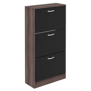 Vida Designs 3 Drawer Shoe Cabinet, Walnut & Black