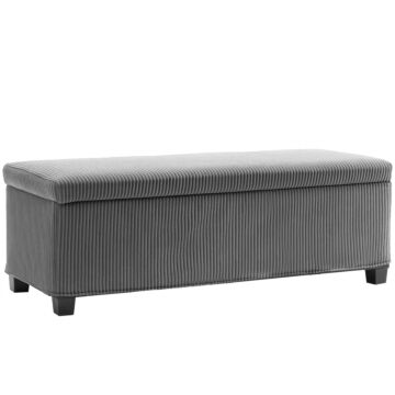 Homcom Storage Ottoman Bench, Corduroy Footstool With Removable Lid And Legs, 112cm Storage Chest Box For Living Room, Bedroom, Hallway, Grey