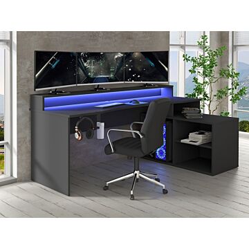 Flair Power W L Shaped Corner Gaming Desk With Colour Changing Led Lights