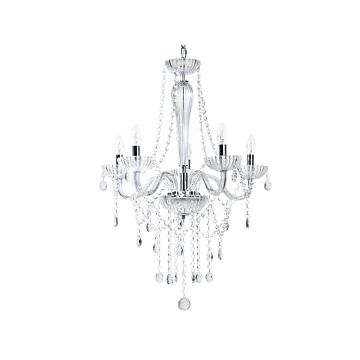 Ceiling Lamp Silver Metal 185 Cm High Gloss Decorative Clear Crystal 5 Lights Glam Beliani