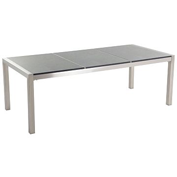Garden Dining Table Grey And Silver Granite Table Top Stainless Steel Legs Outdoor Resistances 8 Seater 220 X 100 X 74 Cm Beliani