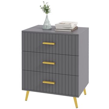 Homcom Bedroom Chest Of Drawers, Modern 3-drawer Dresser, Storage Drawer Unit With Aluminium Legs, Dark Grey