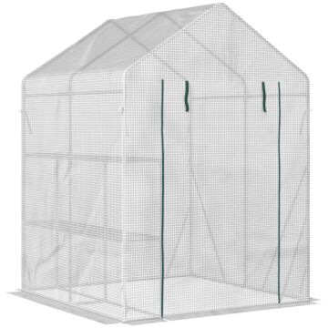 Outsunny Walk-in Greenhouse Portable Gardening Plant Grow House With 2 Tier Shelf, Roll-up Zippered Door And Pe Cover, 143 X 143 X 195 Cm