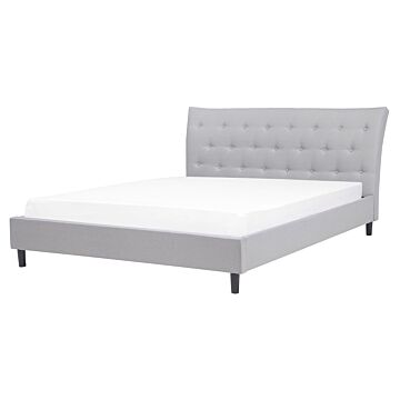 Slatted Bed Frame Grey Polyester Fabric Upholstered Wooden Legs Tufted Headboard 5ft3 Eu King Size Modern Design Beliani