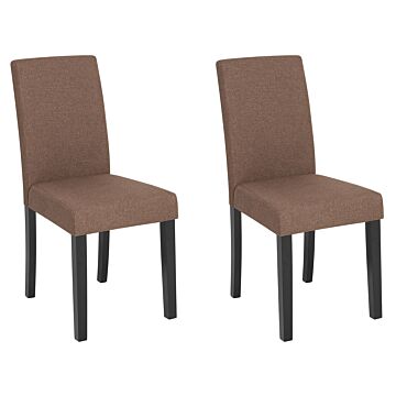Set Of 2 Dining Chairs Brown Fabric Wooden Legs Modern Beliani