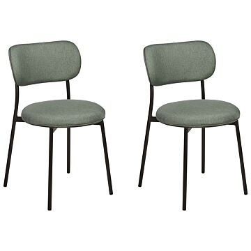 Set Of 2 Dining Chairs Green Polyester Seats Armless Metal Legs For Dining Room Kitchen Beliani