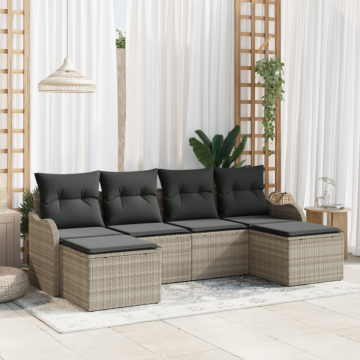 Vidaxl 6 Piece Garden Sofa Set With Cushions Light Grey Poly Rattan, Vidaxl 2-seater Garden Sofa With Cushions Light Grey Poly Rattan