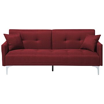Sofa Bed Dark Red 3 Seater Buttoned Seat Click Clack Beliani