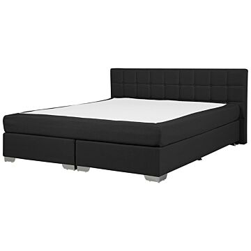 Eu Super King Size Divan Bed Black Fabric Upholstered 6ft Frame With Tufted Headboard And Mattress Beliani