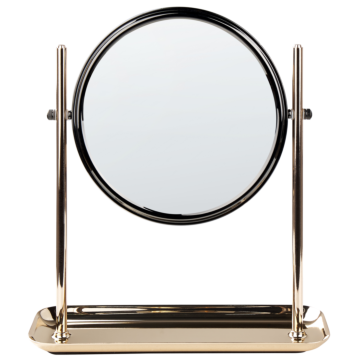 Makeup Mirror Gold Iron Metal Frame Ø 20 Cm With Tray 1x/3x Magnification Double Sided Cosmetic Desktop Beliani