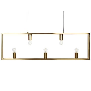 5 Light Pendant Lamp Brass Metal Rectangular Frame Glam Industrial Style Living Room Dining Beliani