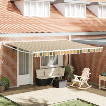 Vidaxl Manual Retractable Awning Green And Yellow 450x300 Cm, Vidaxl Awning Replacement Fabric For 4.5x3 M Frame Green And Yellow