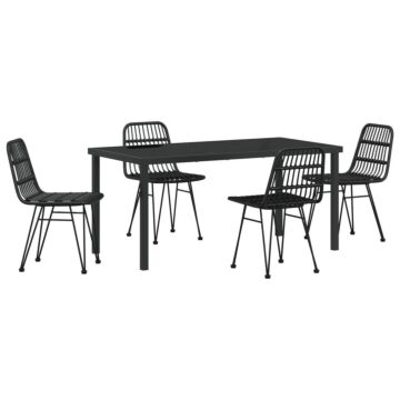 Vidaxl 5 Piece Garden Dining Set Black Poly Rattan