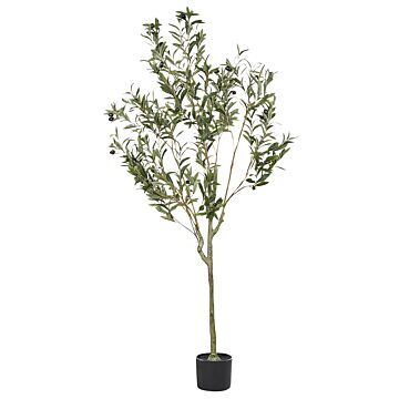 Artificial Potted Olive Tree Plant Green And Black Plastic 153 Cm Decorative Indoor Accessory Beliani