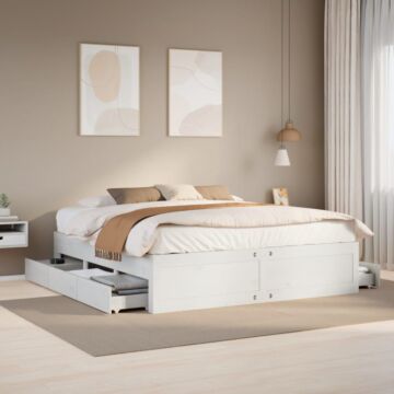 Vidaxl Bed Frame Without Mattress With Drawers White 200x200 Cm Solid Wood Pine