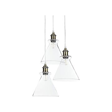 Pendant Lamp Transparent Glass Brass Metal 3 Lights Industrial Ceiling Light Beliani