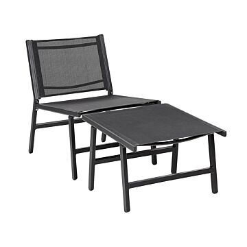 Garden Chair Black Textilene Seat Backrest Metal Frame With Footrest Modern Outdoor Patio Design Beliani