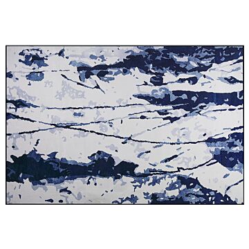 Rug White And Blue 160 X 230 Cm Abstract Paint Effect Printed Low Pile Modern Beliani