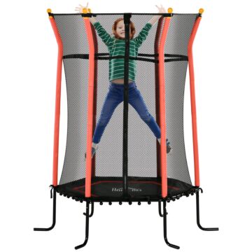 Homcom Kids Trampoline Mini Bouncer With Enclosure Safety Net For Ages 3-10 Years - Red