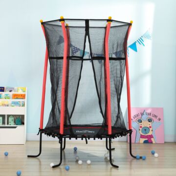 Homcom Kids Trampoline Mini Bouncer With Enclosure Safety Net For Ages 3-10 Years - Red